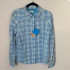 Columbia Silver Ridge Shirt Womens Blue Plaid Long Sleeve Omni Shade Vented L